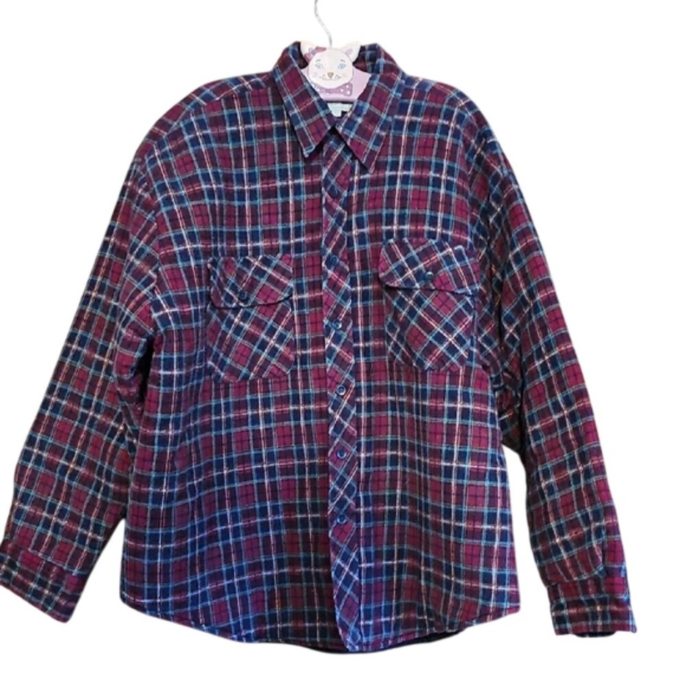 Vintage Wilderness Men's Plaid insulated Flannel Shirt button down comfy warm